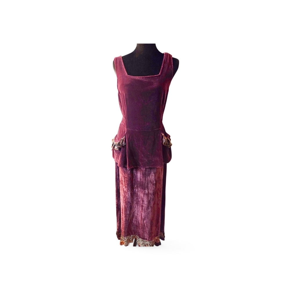 Vintage T.T MAR Burgundy Velvet 2 Piece Set Top & Maxi Skirt Boho Lagenlook